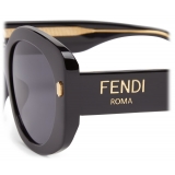 Fendi - Fendi Roma - Occhiali da Sole Rotondi Oversize - Nero - Occhiali da Sole - Fendi Eyewear