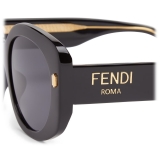 Fendi - Fendi Roma - Occhiali da Sole Rotondi Oversize - Nero - Occhiali da Sole - Fendi Eyewear