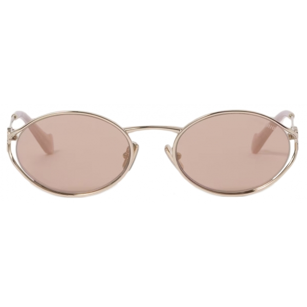 Miu Miu - Miu Miu Logo Sunglasses - Oval - Pale Gold Rose Gold ...