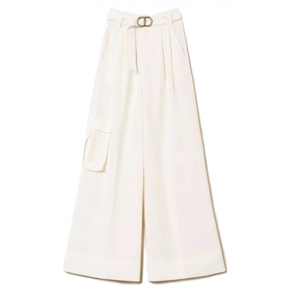 Twinset - Pantaloni Full Lenght in Crêpe - Bianco - Pantaloni - Made in Italy - Luxury Exclusive Collection
