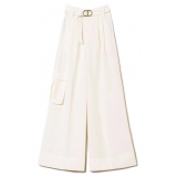 Twinset - Pantaloni Full Lenght in Crêpe - Bianco - Pantaloni - Made in Italy - Luxury Exclusive Collection