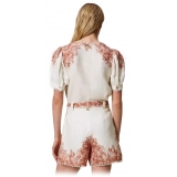 Twinset - Floral Fantasy Linen Short - White/Pink - Trousers - Made in Italy - Luxury Exclusive Collection