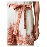 Twinset - Floral Fantasy Linen Short - White/Pink - Trousers - Made in Italy - Luxury Exclusive Collection