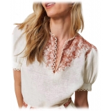 Twinset - Blusa in Lino Fantasia Floreale - Bianco/Rosa - Camicia - Made in Italy - Luxury Exclusive Collection