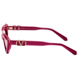 Valentino - V - Goldcut II Cat-eye Thickset Acetate Frame with Titanium Insert - Pink Dark Grey - Valentino Eyewear