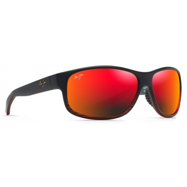 Maui Jim - Kaiwi Channel - Burgundy Stripe Hawaii Lava - Polarized Wrap Sunglasses - Maui Jim Eyewear