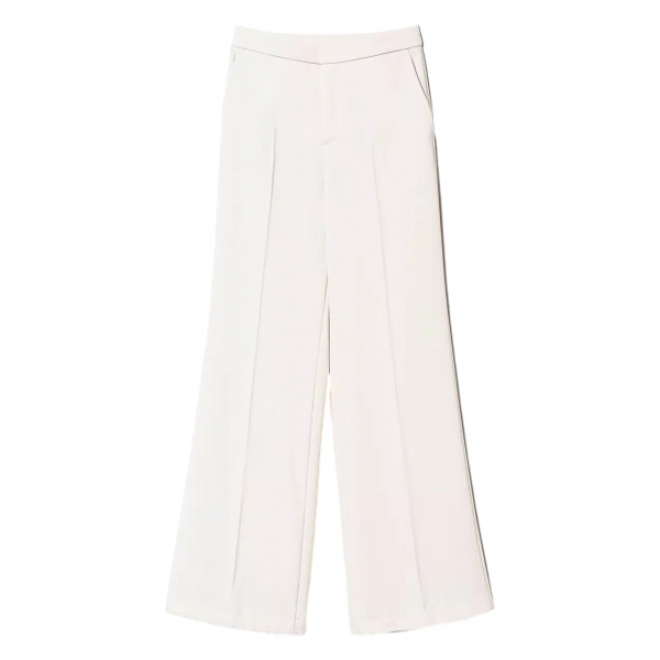 Twinset - Fluid Crepe Full Length Trousers - White - Trousers - Made in Italy - Luxury Exclusive Collection