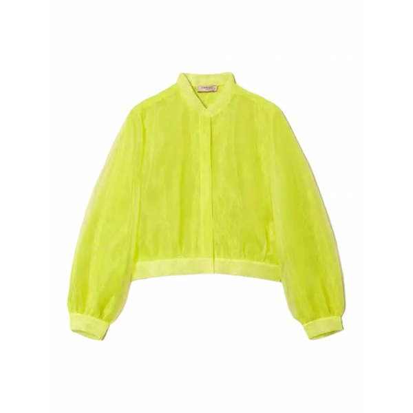 Twinset - Bomber in Pizzo Chantilly Motivo Floreale - Giallo - Giacche - Made in Italy - Luxury Exclusive Collection