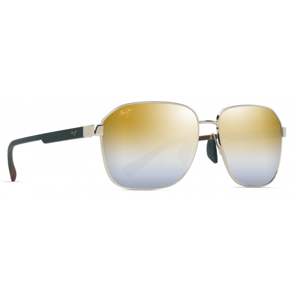 Maui Jim - ‘Onipa‘a Asian Fit - Gold Green Silver - Polarized Rectangular Sunglasses - Maui Jim