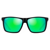 Maui Jim - Mamalu Bay - Matte Black MAUIGreen - Polarized Rectangular Sunglasses - Maui Jim