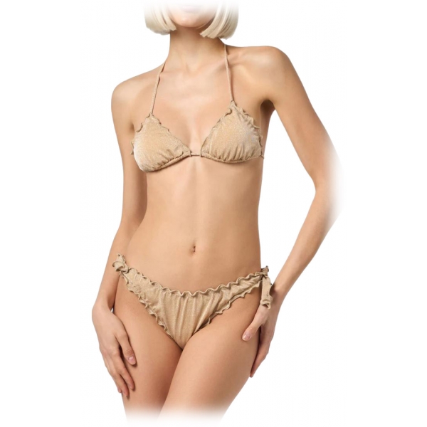 MC2 Saint Barth - Lurex Bikini with Ruffled Edges - Gold - Luxury Exclusive Collection