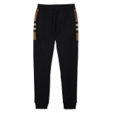 Burberry - Check Panel Cotton Blend Jogging Pants - Black / Birch Brown - Exclusive Burberry Collection