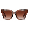 Burberry - Check Square Sunglasses - Birch Brown - Burberry Eyewear