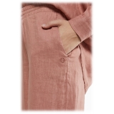 Ottod'Ame - Pantalone Ampio in Lino - Rosa - Pantalone - Luxury Exclusive Collection