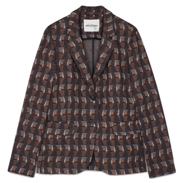 Ottod'Ame - Optical Pattern Waisted Jacket - Brown - Jacket - Luxury Exclusive Collection
