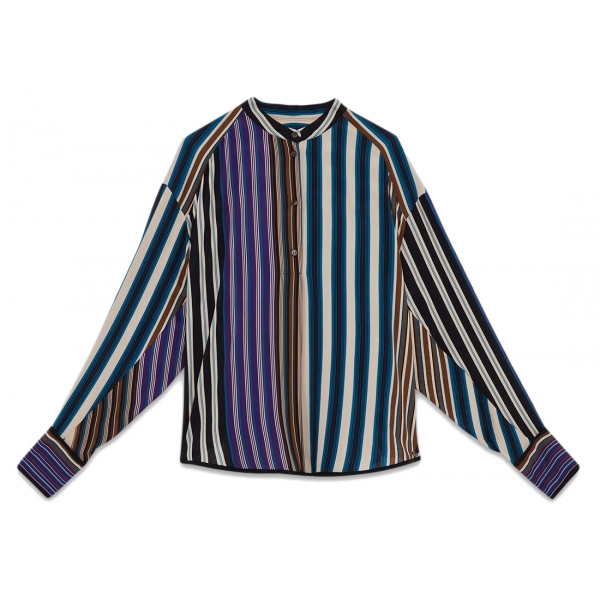 Ottod'Ame - Korean Collar Shirt in Striped Pattern - Multicolour - Shirt - Luxury Exclusive Collection