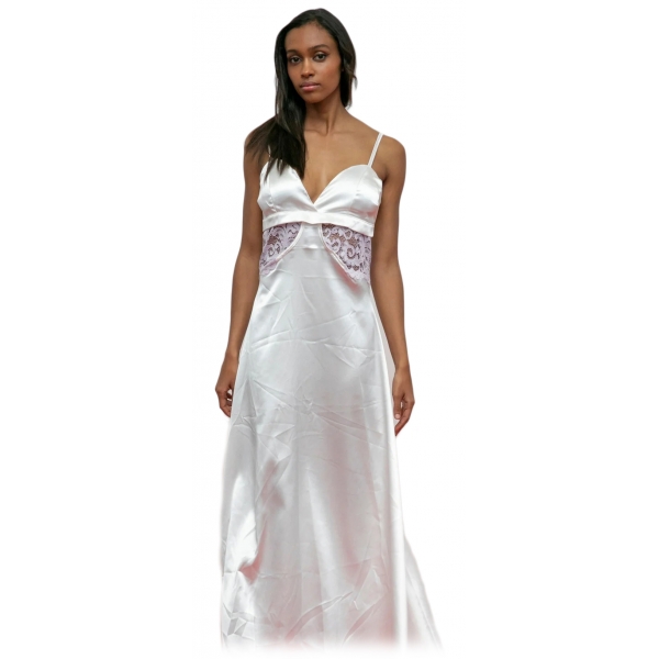 Miriam Tirinzoni - White Dress with Lilac Lace Details - Dresses - Luxury Exclusive Collection