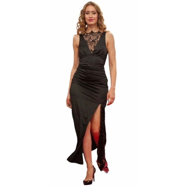 Miriam Tirinzoni - Black Dress with Lace Details - Dresses - Luxury Exclusive Collection