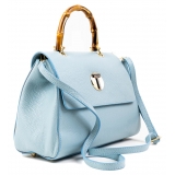 Miriam Tirinzoni - Calf Leather Bag with Bamboo Handle - Light Blue - Bags - Luxury Exclusive Collection