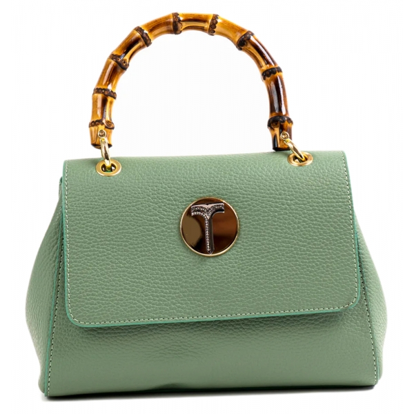 Miriam Tirinzoni - Borsa in Pelle di Vitello con Manico in Bambù - Verde Chiaro - Borsa - Luxury Exclusive Collection