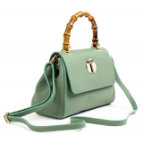 Miriam Tirinzoni - Calf Leather Bag with Bamboo Handle - Light Green - Bags - Luxury Exclusive Collection