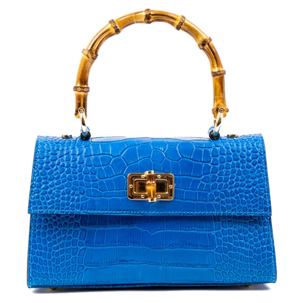 Miriam Tirinzoni - Borsa in Pelle di Vitello con Stampa Coccodrillo Blu - Borsa - Luxury Exclusive Collection