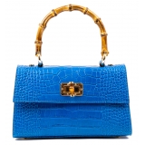 Miriam Tirinzoni - Blue Calf Leather Bag with Crocodile Print - Bags - Luxury Exclusive Collection