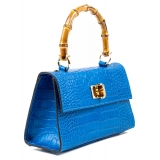 Miriam Tirinzoni - Blue Calf Leather Bag with Crocodile Print - Bags - Luxury Exclusive Collection