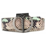 Miriam Tirinzoni - Grey and Green Calf Leather Belt with Python Print - Belt - Luxury Exclusive Collection