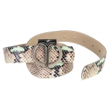 Miriam Tirinzoni - Grey and Green Calf Leather Belt with Python Print - Belt - Luxury Exclusive Collection