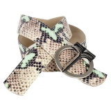 Miriam Tirinzoni - Grey and Green Calf Leather Belt with Python Print - Belt - Luxury Exclusive Collection