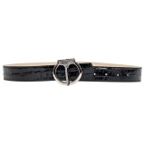 Miriam Tirinzoni - Black Calf Leather Belt with Crocodile Print - Belt - Luxury Exclusive Collection