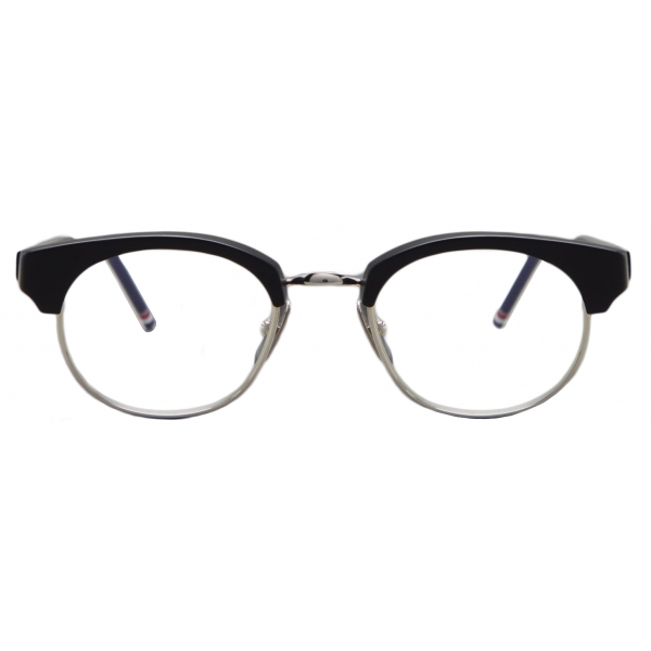 Thom Browne - Occhiali da Vista Ovali in Acetato e Titanio - Nero Opaco Argento - Thom Browne Eyewear