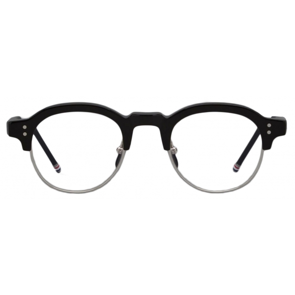 Thom Browne - Occhiali da Vista Ovali in Acetato e Titanio - Nero Argento - Thom Browne Eyewear