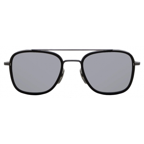 Thom Browne - Acetate and Titanium Rectangular Aviator Sunglasses - Black Silver Mirror - Thom Browne Eyewear