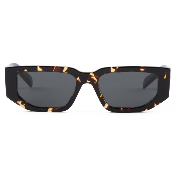 Prada - Triangle Logo - Rectangular Sunglasses - Black Malt Tortoiseshell Slate Gray - Prada Collection - Sunglasses