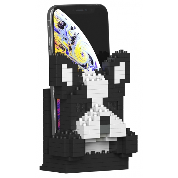 Jekca - Boston Terrier Phone Stand 01S - Lego - Sculpture - Construction - 4D - Brick Animals - Toys