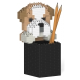 Jekca - English Bulldog Pencil Cup 01S - Lego - Sculpture - Construction - 4D - Brick Animals - Toys