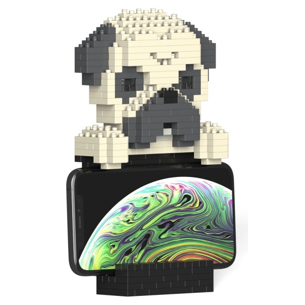 Jekca - Pug Phone Stand 01S - Lego - Scultura - Costruzione - 4D - Animali di Mattoncini - Toys