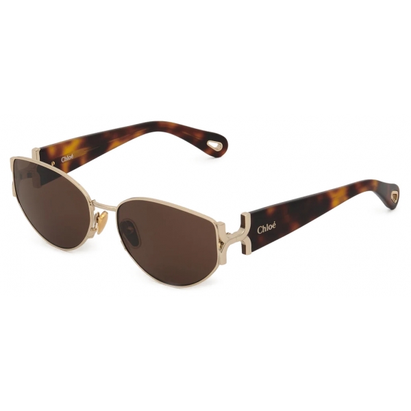 Chloé - Marcie Sunglasses in Metal - Dark Havana Light Brown - Chloé Eyewear