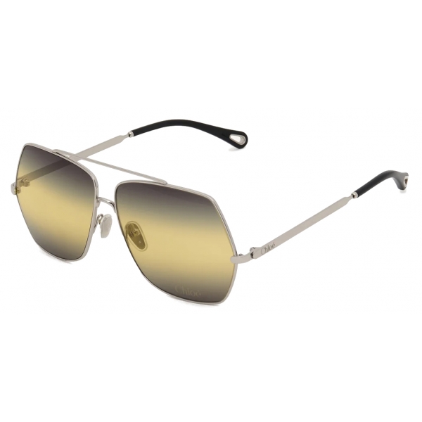 Chloé - Aly Sunglasses in Metal - Glossy Silver Black Yellow Grey - Chloé Eyewear