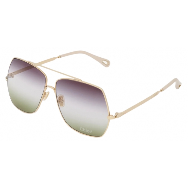 Chloé - Aly Sunglasses in Metal - Gold Gradient Violet Crystal Green - Chloé Eyewear