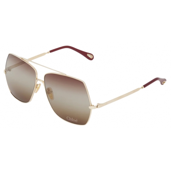 Chloé - Occhiali da Sole Aly in Metallo - Oro Sfumate Marrone Scuro Grigio Cachi - Chloé Eyewear