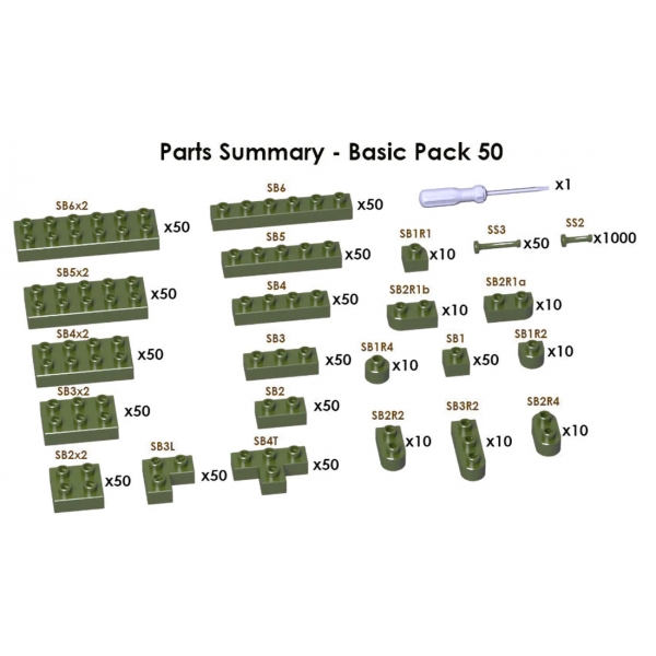 Jekca - Sculptor Basic Pack 50 - Army Green - Lego - Sculpture - Construction - 4D - Brick Animals - Toys