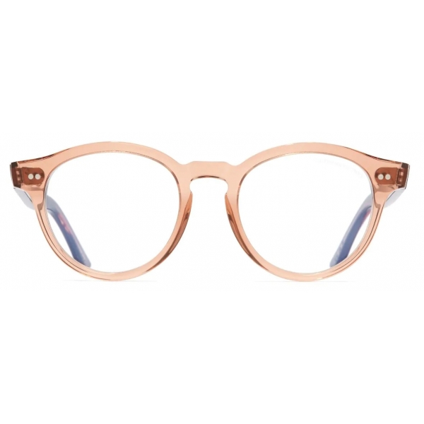 Cutler & Gross - 1378 Blue Light Filter Round Optical Glasses (Small) - Crystal Peach on Striped Brown