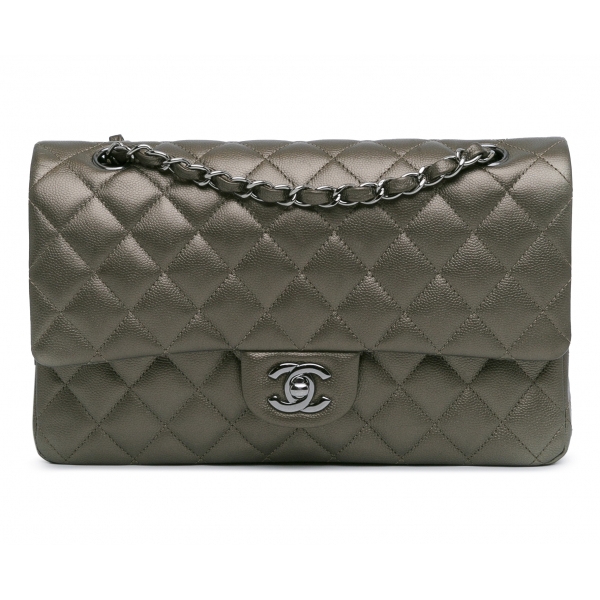 Chanel Vintage - Medium Classic Metallic Caviar Double Flap - Gray - Leather and Lambskin Handbag - Luxury High Quality