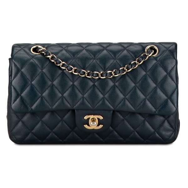 Chanel Vintage - Medium Classic Caviar Double Flap - Blue - Leather and Lambskin Handbag - Luxury High Quality