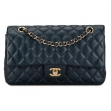 Chanel Vintage - Medium Classic Caviar Double Flap - Blu - Borsa in Pelle e Agnello - Alta Qualità Luxury