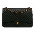 Chanel Vintage - Jumbo Classic Chevron Lambskin Double Flap - Black - Leather and Lambskin Handbag - Luxury High Quality