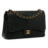 Chanel Vintage - Jumbo Classic Chevron Lambskin Double Flap - Black - Leather and Lambskin Handbag - Luxury High Quality